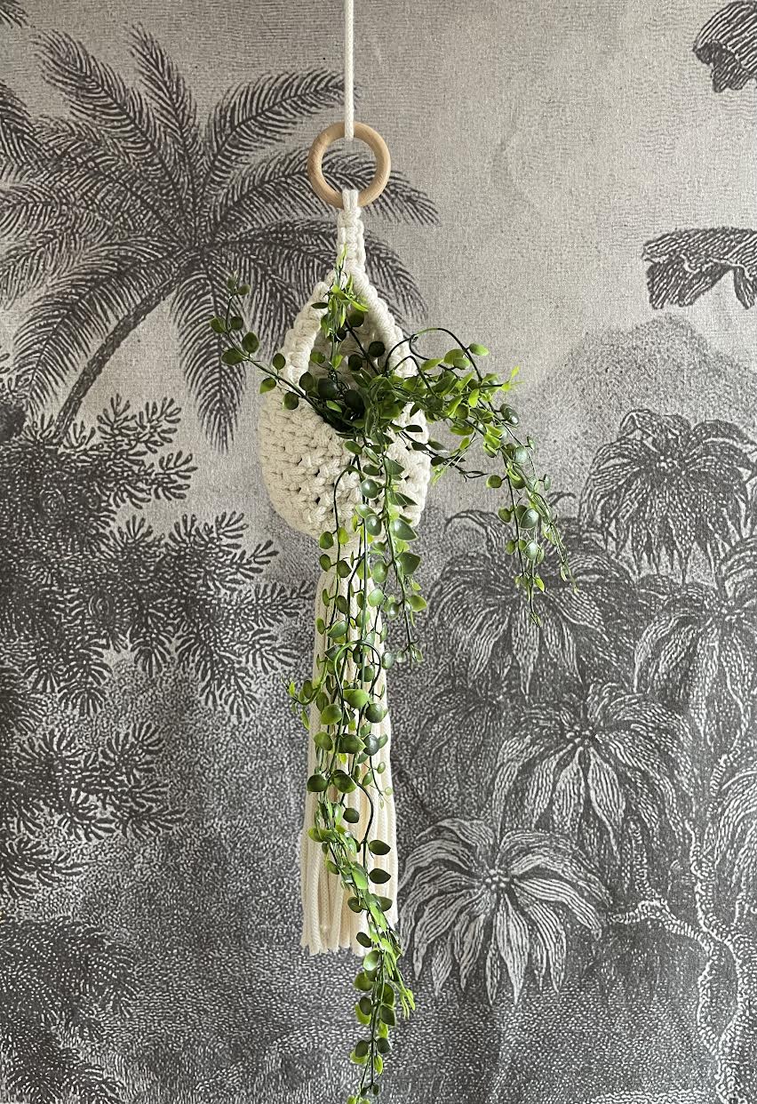 Décoration bohème, tropicale, avec cette suspension en macramé en forme de nid - idéale pour mettre en valeur une plante tombante